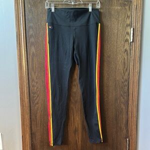 Aviator Nation Black Leggings with Rainbow stripe.